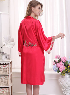 Patchwork Lace Embroidered Nightgown Robe Set