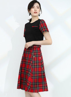 Plaid Belted A Line Two Piece Dress