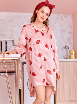 Irreguklar Strawberry Print Button Down Pajamas