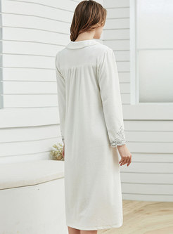 Velvet Lace Long Sleeve Pleated Nightgowns 