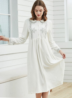 Velvet Lace Long Sleeve Pleated Nightgowns 