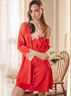 Lace Patchwork Nightgown Robe Set