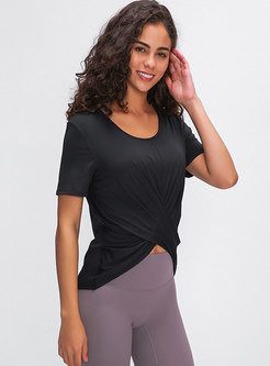 Knot Front Short Sleeve Active Tops