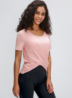 Knot Front Short Sleeve Active Tops