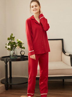 Red Long Sleeve Sleep Shirt & Straight Pants