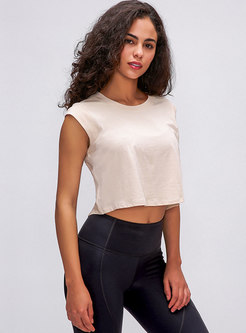 Crew Neck Sleeve Cropped Sports Top