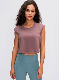 Crew Neck Sleeve Cropped Sports Top