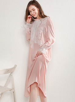 Lace Patchwork Long Sleeve Shift Nightdress