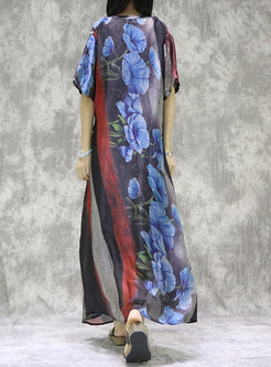 Print V-neck Ruched Maxi Dress With Camisole