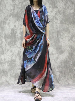Print V-neck Ruched Maxi Dress With Camisole