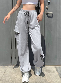 Drawstring High Waisted Openwork Joggers