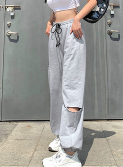 Drawstring High Waisted Openwork Joggers