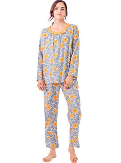 Long Sleep Pullover Print Loose Pajama Set