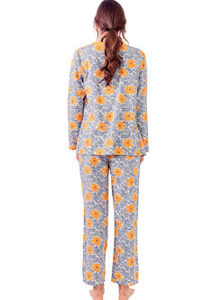 Long Sleep Pullover Print Loose Pajama Set
