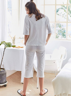 White Print Pullover T-shirt & Drawstring Pants