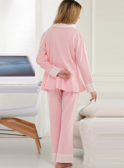 Sweet Lace Patchwork Ruffle Pajama Set
