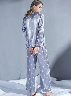 Notched Collar Printed Single-breasted Pajama Set