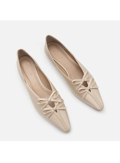 Pointed Toe Bowknot Openwork Low Heel Shoes