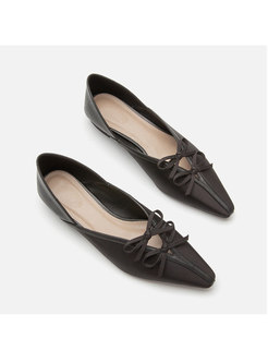 Pointed Toe Bowknot Openwork Low Heel Shoes