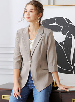 Notched 3/4 Sleeve Office Blazer With One Buttoned
