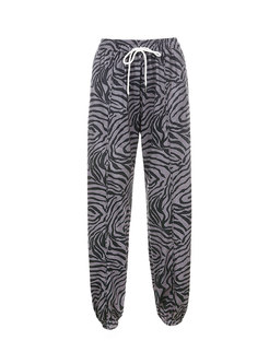 High Waisted Drawstring Zebra Casual Pants