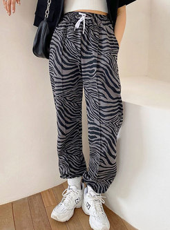 High Waisted Drawstring Zebra Casual Pants