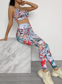 Scoop Neck Print Tight Breathable Tracksuit