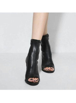 Black Open Toe High Heel Short Boots