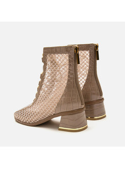Square Toe Openwork Ankle Boots