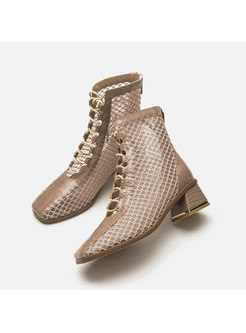 Square Toe Openwork Ankle Boots