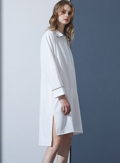 White Pullover Shift Knee-length Nightdress