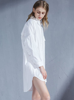 White Plus Size Lapel Shirt Nightdress