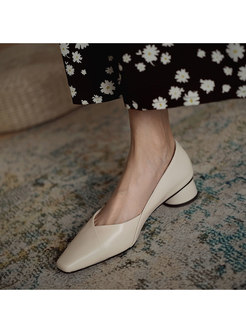 Square Toe Chunky Heel Low-fronted Shoes