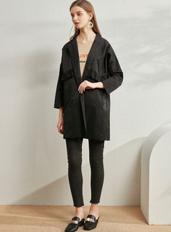 Lapel Ruffle Patchwork Straight Trench Coat