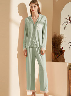 Long Sleeve Lace Patchwork Pajama Set