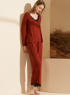 Lace Patchwork Pullover Loose Pajama Set