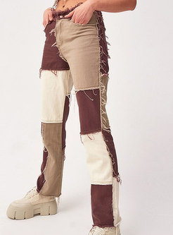Color-blocked Patchwork Straight Pants