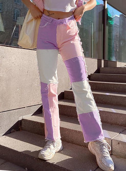 Color-blocked Patchwork Straight Pants