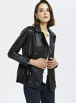 Black Side Zipper Biker Leather Jacket
