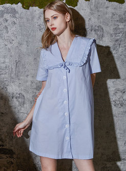 Blue Sweet Single-breasted Shift Mini Nightdress
