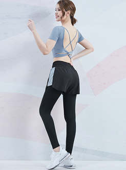 Crew Neck Backless Tight Yoga Tracksuit