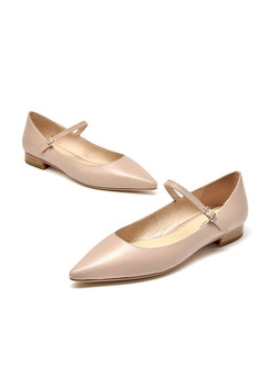 Pure Color Pointed Toe Buckle Flats