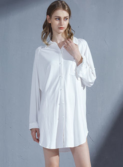 Plus Size Loose Single-breasted Sleep Shirt Dress