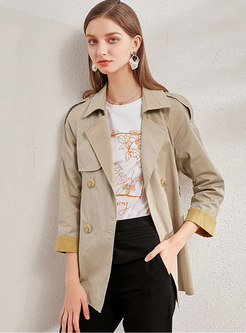 Color-blocked Notched Slim Trench Coat