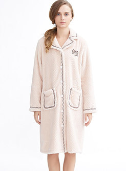 Turn Down Collar Coral Single-breasted Robe