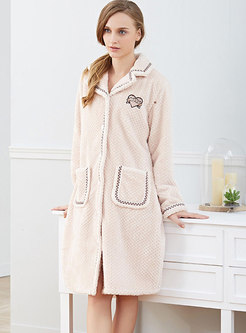 Turn Down Collar Coral Single-breasted Robe