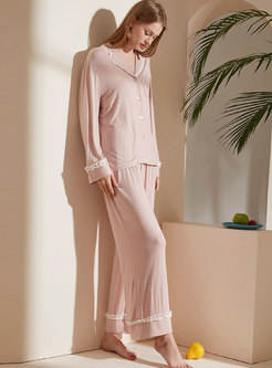Pink Sweet Long Sleeve Wide Leg Pajama Set