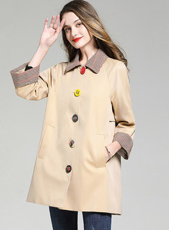 Turn Down Collar Plaid Patchwork Trench Coat