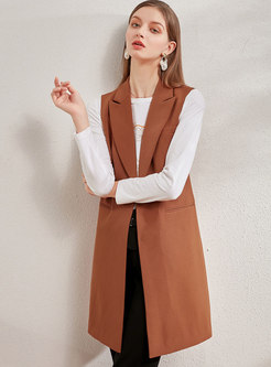 Notched One Buttoned Knee-length Loose Vest