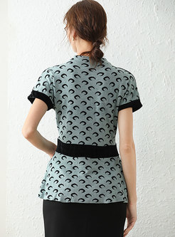 Print Pullover Mock Neck Drawstring T-shirt